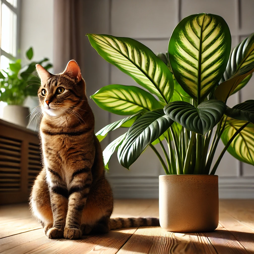 観葉植物のカミングバックとトラ猫